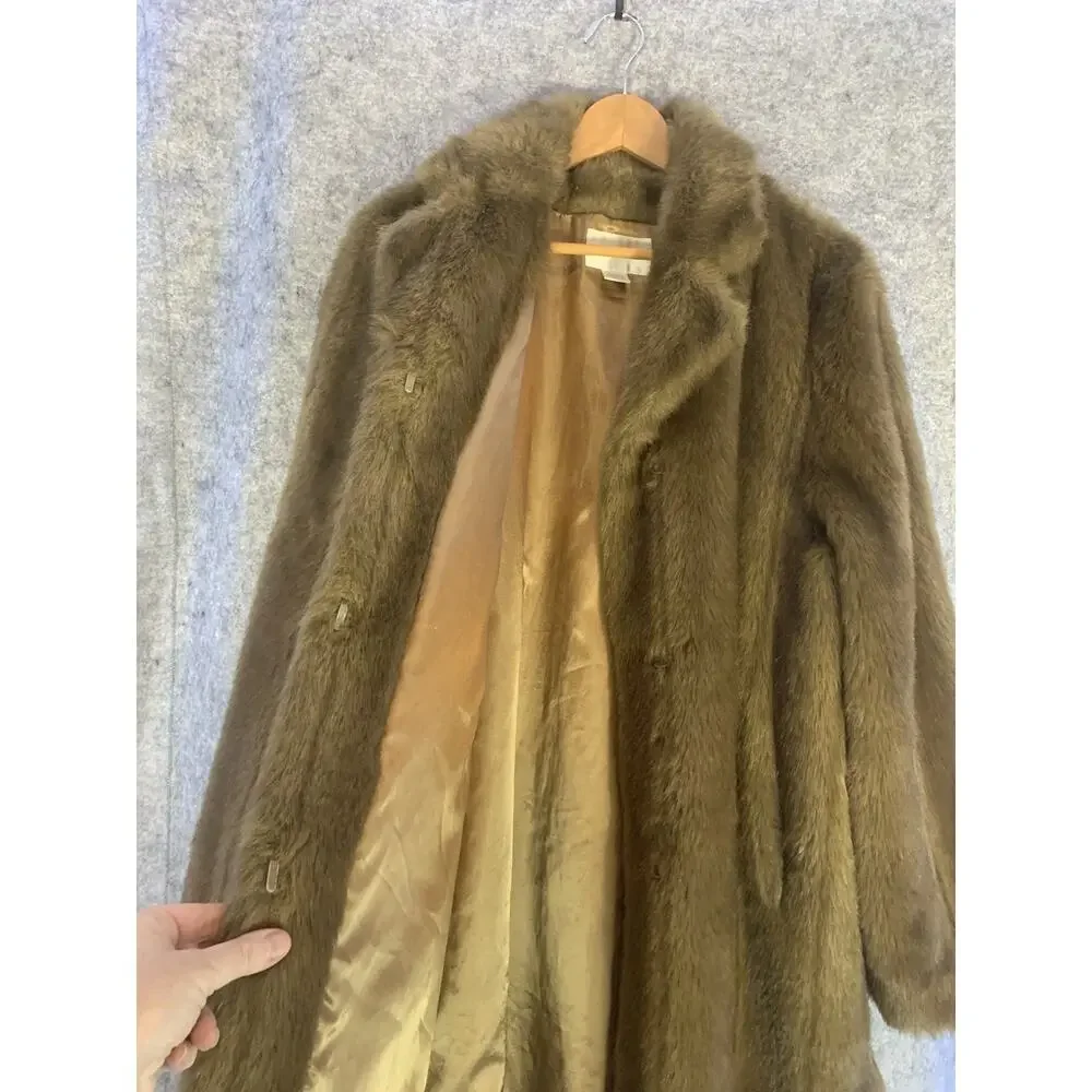 Vintage Worthington Brown Faux Fur Coat Size L Hits Just below Knee Fully Lined